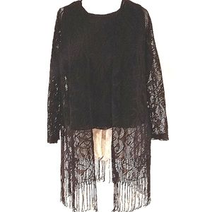 Black Lace Fringed Jacket With Attached Tank Top